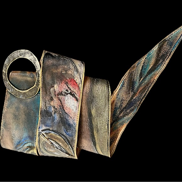 Vintage Jane Yoo hand painted signed leatherbelt wearable art OOAK EUC - Picture 5 of 11